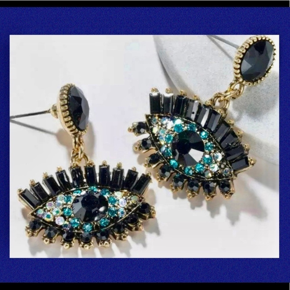 Chic Eye 🧿 Drop Rhinestone Dangle Earrings - Picture 2 of 4